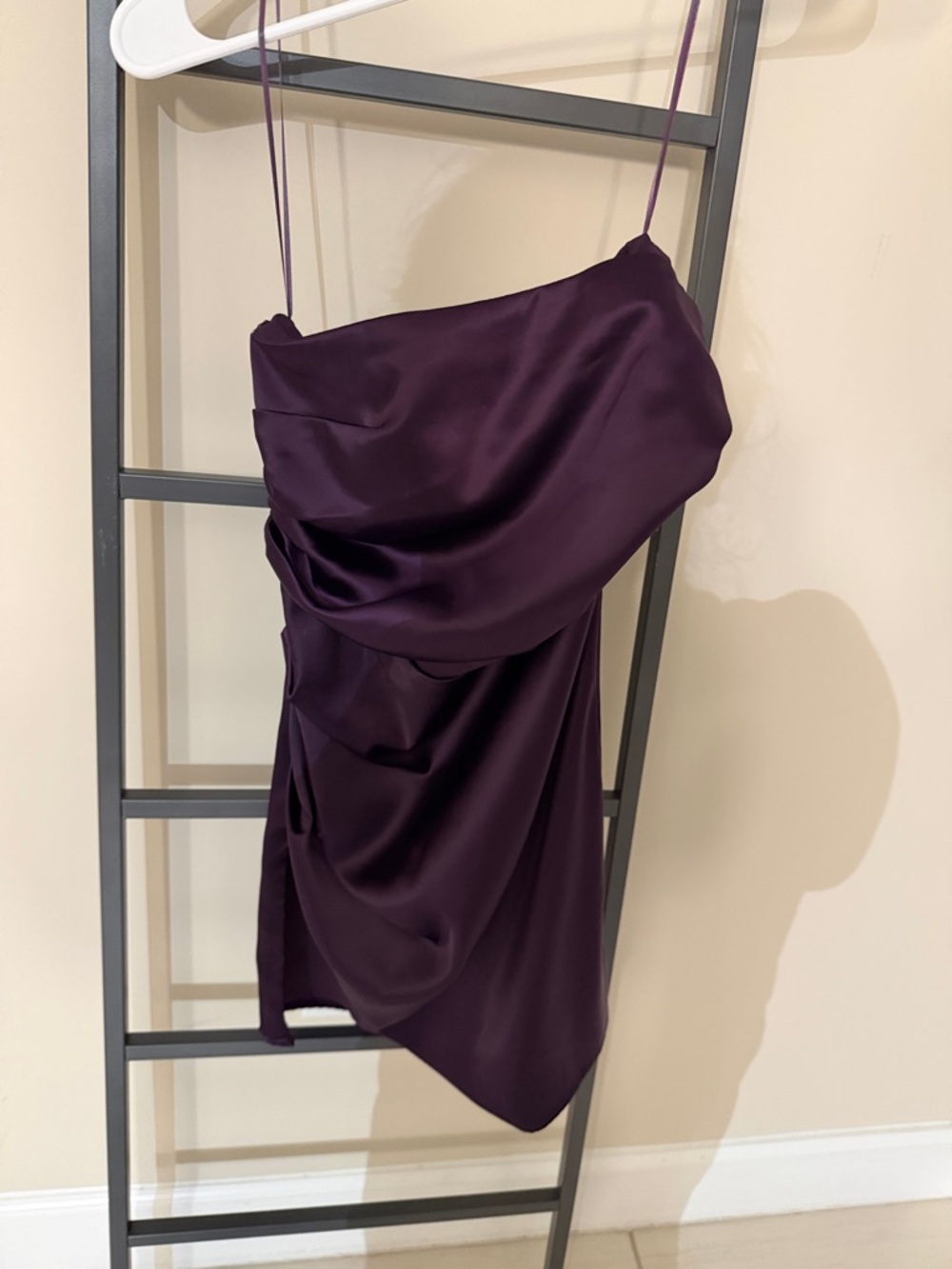 superdown Elegant Draped Satin Slip Dress in Deep Plum